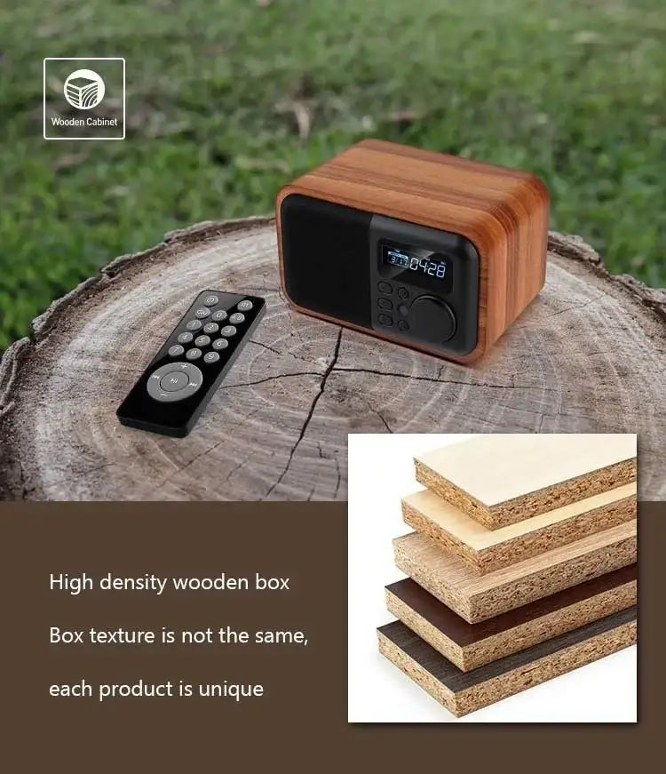Wireless Wooden Portable Bluetooth Speaker Subwoofer with FM Radio Alarm Clock Caixa De Som Remote Control Altavoces