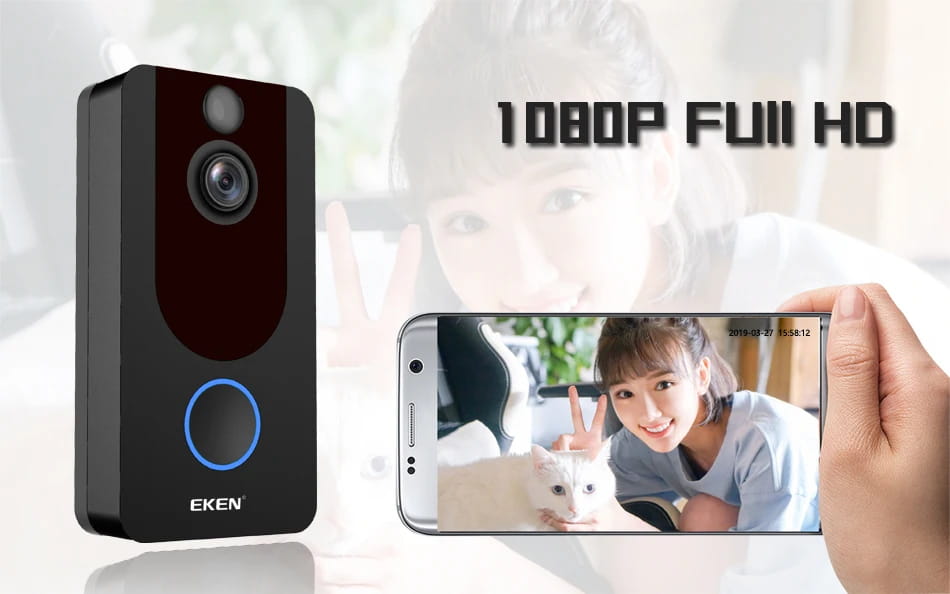 EKEN V7 HD 1080P Smart WiFi Video Doorbell Camera Visual Intercom Night vision IP Door Bell Wireless Security