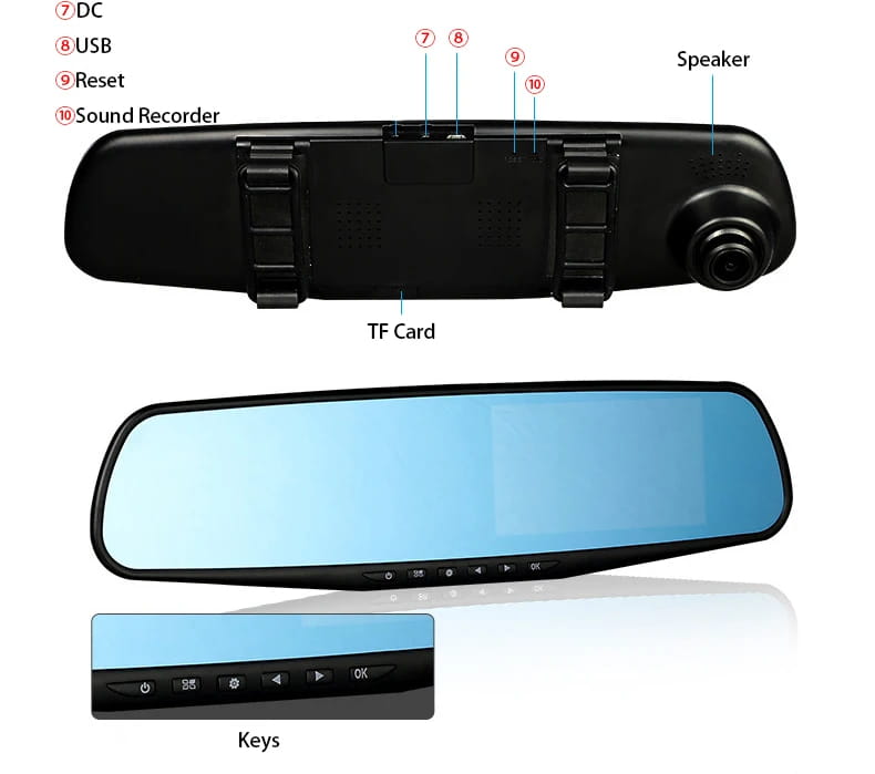 Full HD 1080P Car Dvr Camera Auto 4.3 Inch Rearview Mirror Digital Video Recorder Dual Lens Registratory Camcorder