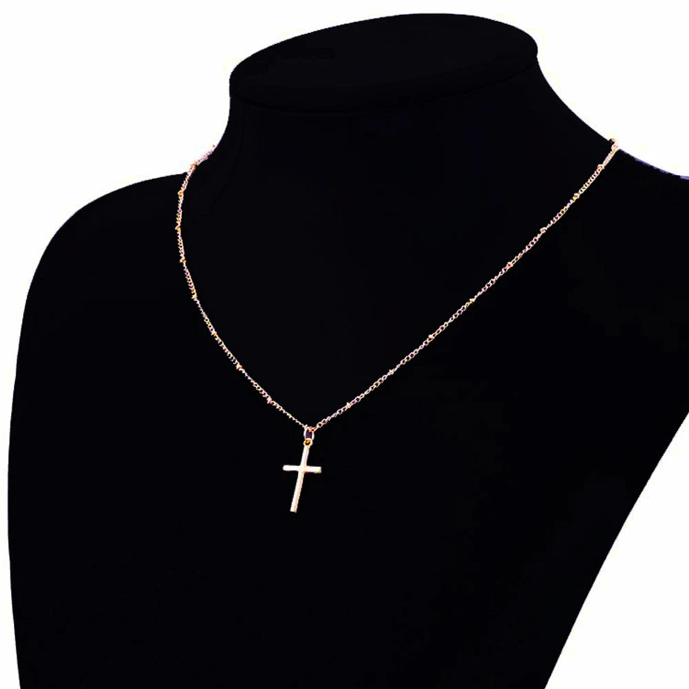 Vienkim Summer Gold Chain Cross Necklace Small Religious Jewelry Women’s necklace