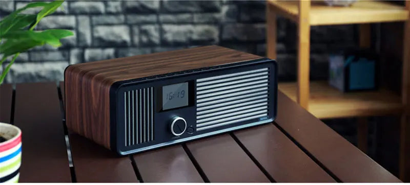 REMAX Retro Wood Dual Loudspeakers Wireless Bluetooth Speaker Support AUX Radio Fm For Xiaomi Iphone Samsung