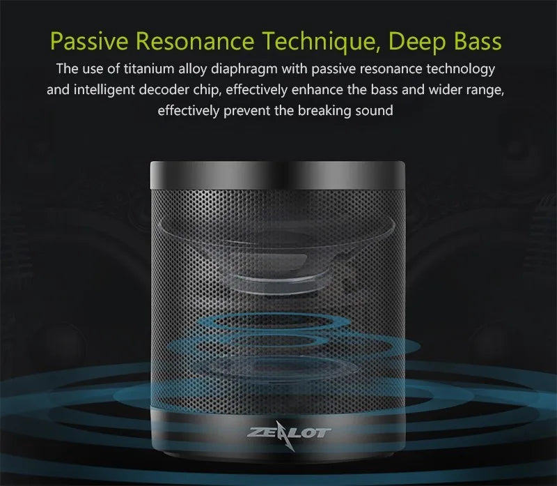 ZEALOT S5 Portable Bluetooth Speaker Column Wireless Subwoofer Super Bass Stereo USB TF Card Play With Microphone