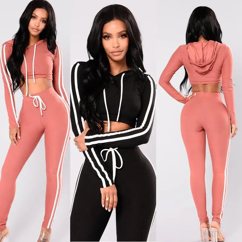 Autumn And Winter pink women tracksuit Sexy Exercise 2 piece woman set Ladies New Style sweat suits