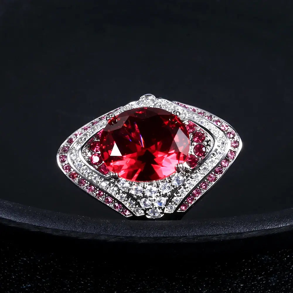 925 Sterling Silver Ring With Ruby Stones For Women Vintage Crystal Zircon Fashion Luxury Party Engagement Jewelry