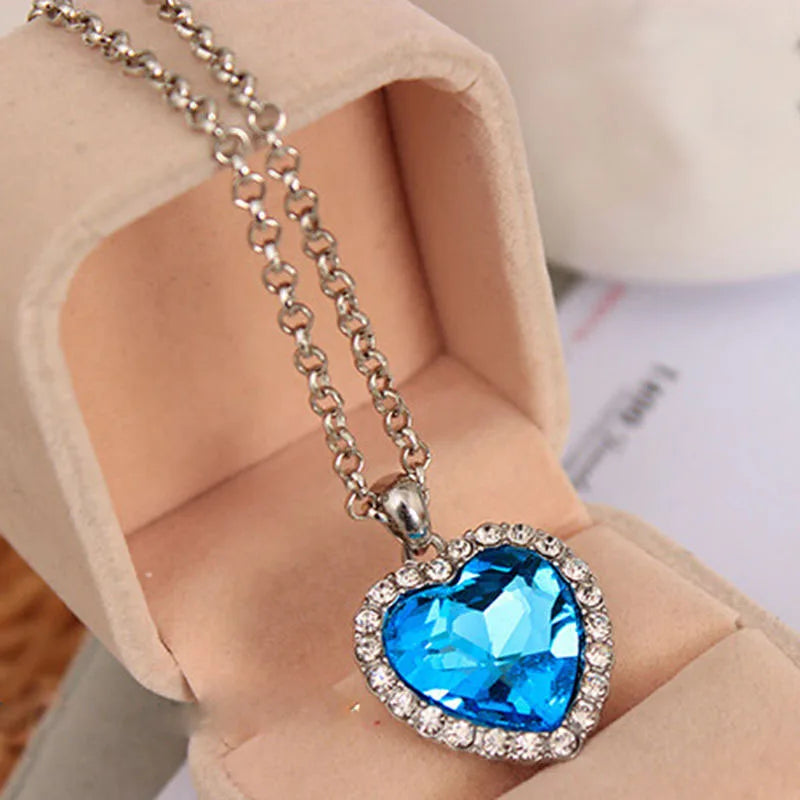 Crystal Pendant Heart Necklace Classic Titanic Ocean Rhinestone Lover Gift