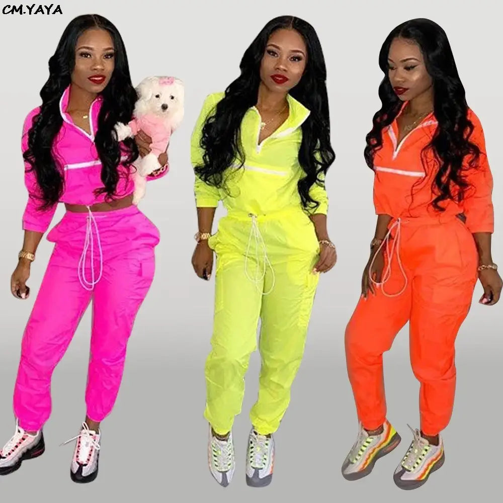 Women zip up neck long sleeve short trench safari pants suits two pieces set