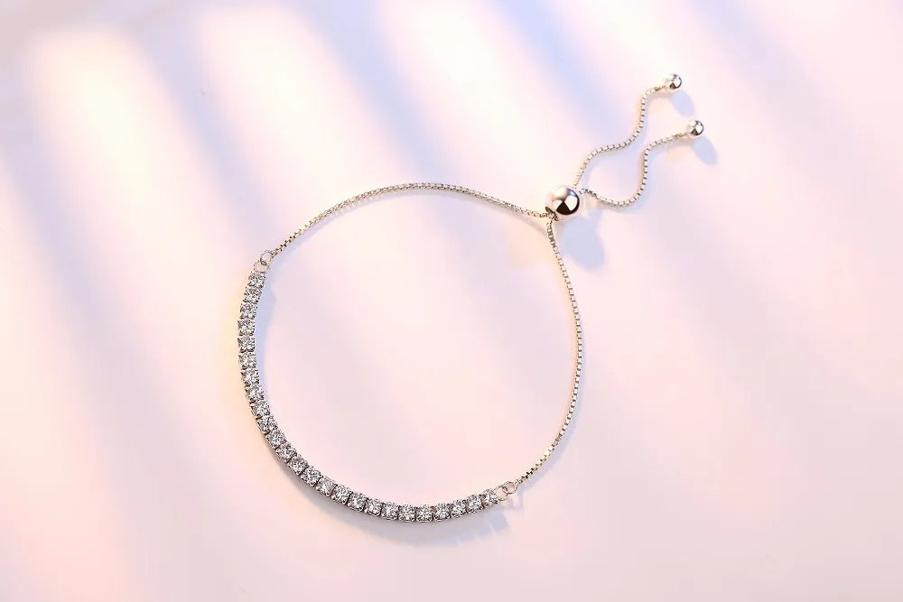 Sterling Silver Sparkling Strand Bracelet Women Link Tennis Jewelry VBS4087