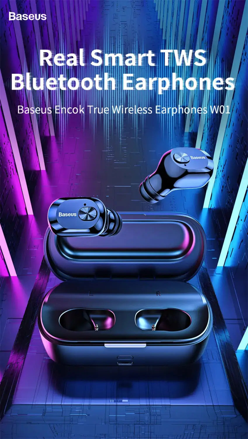Baseus W01 TWS Bluetooth Earphone Wireless Headphone 5.0 Stereo Bass earphones With HD Microphone For Phone