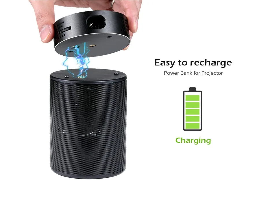 AUN DLP Portable Projector Q8 Set in Android 5.1 WIFI. 10900mAH Battery Power Bank for LED Use as Bluetooth Speaker