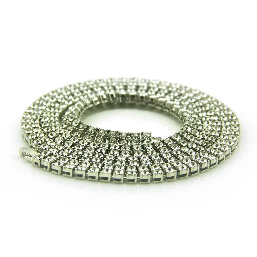 Popular Men’s Hip-hop Double Row Diamond Alloy Chain Full Length Necklace Sold By European And American Fashion
