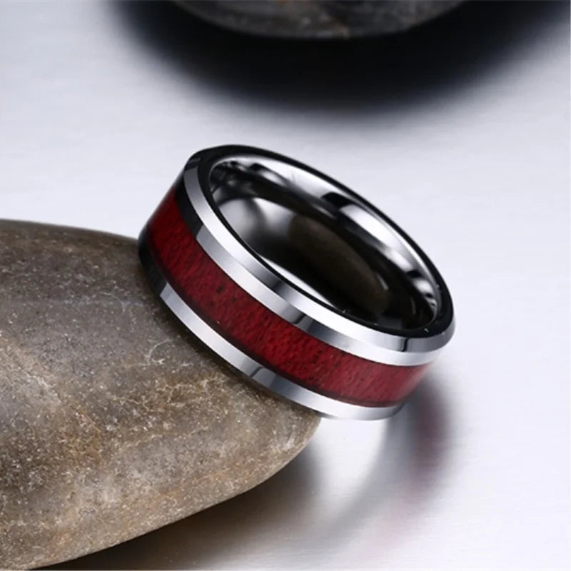 Fashion Jewelry Brown Red Stainless Steel Couple Ring Casual Male Elegant Female Engagement Valentine’s Day Gift