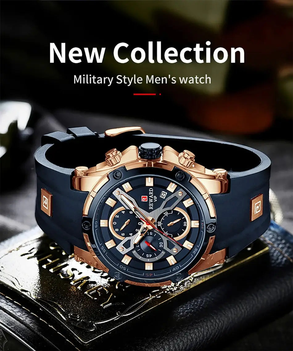 2023 New REWARD Mens Watches Blue Waterproof Top Luxury Brand Chronograph Sport Watch Quartz For Men Wristwatch
