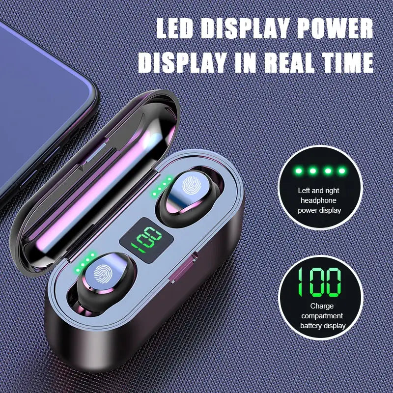 Wireless Earphone Bluetooth V5.0 F9 TWS Headphone LED Display With 2000mAh Power Bank Headset Microphone