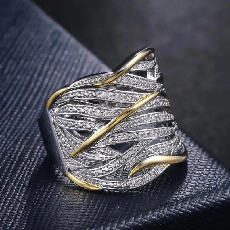 Multi-layer Gold Two-tone Ring High Quality Simulation Crystal Silver Color Wedding Rings For Women Bagues Pour Femme