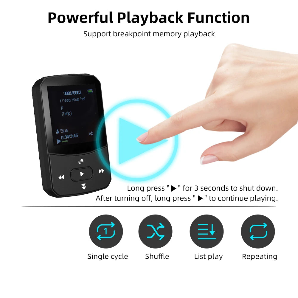 Deelife Bluetooth 5.0 MP3 Mini Player Portable Clip Music Lossless HiFi Audio with FM Radio