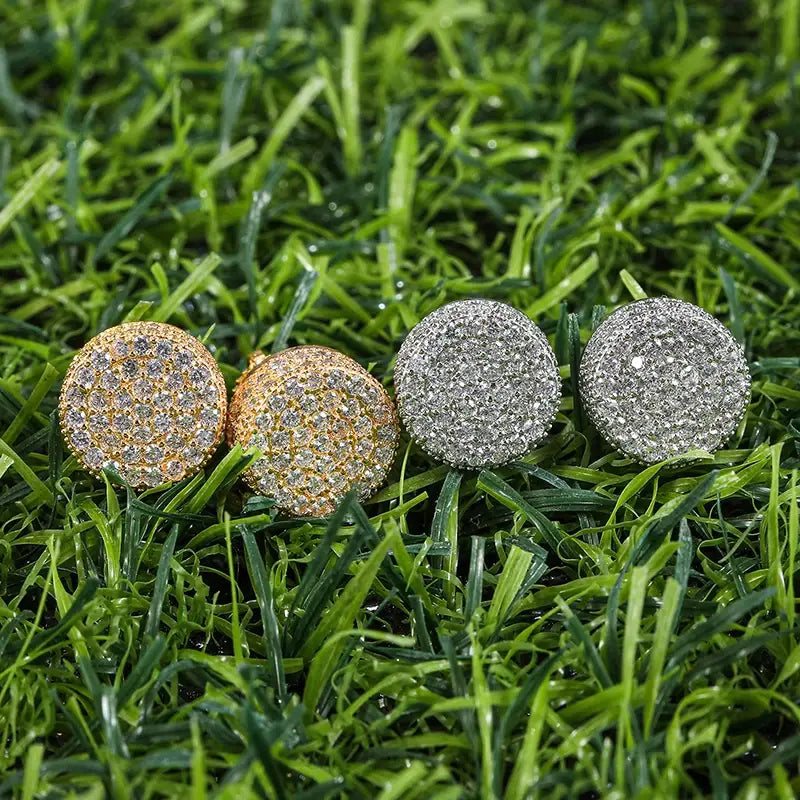 Hip HOP 1Pair Micro Full Paved Rhinestone Round Zircon CZ Stone Bling Iced Out Stud Earring Copper Earrings For Men