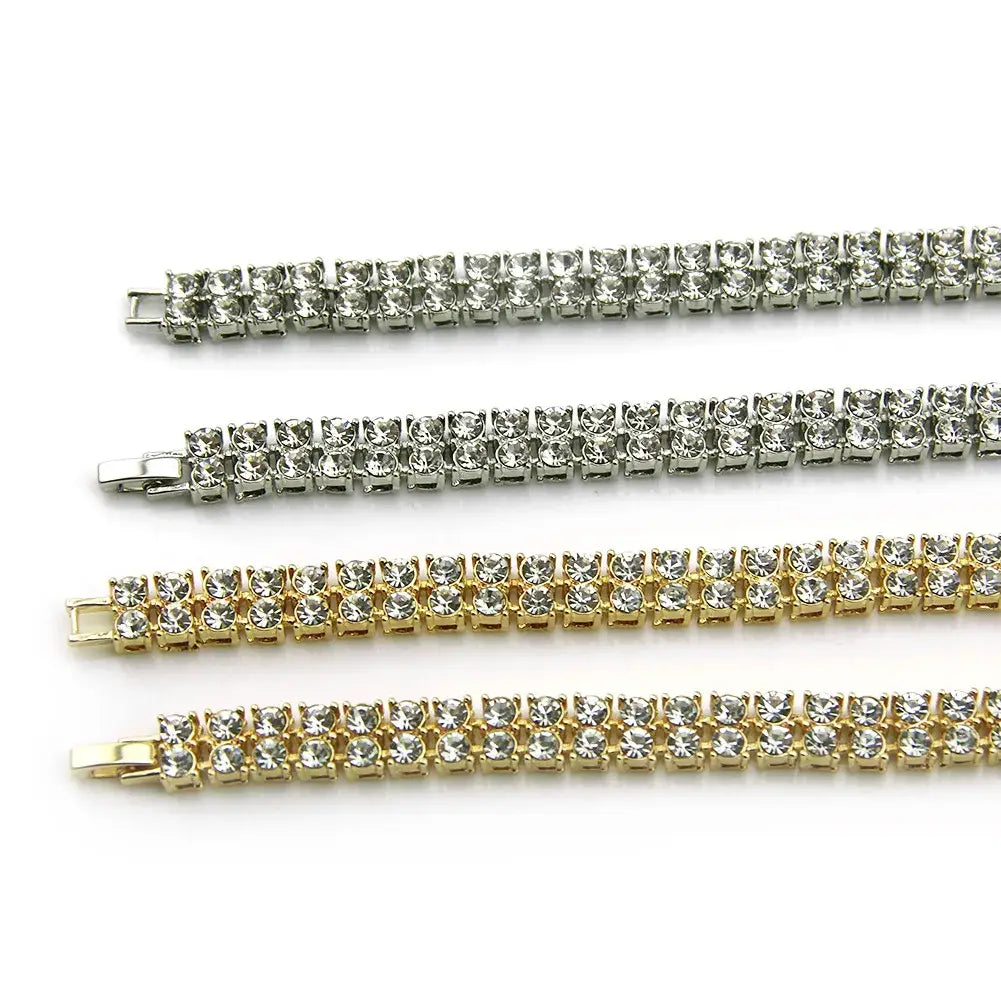 Popular Men’s Hip-hop Double Row Diamond Alloy Chain Full Length Necklace Sold By European And American Fashion