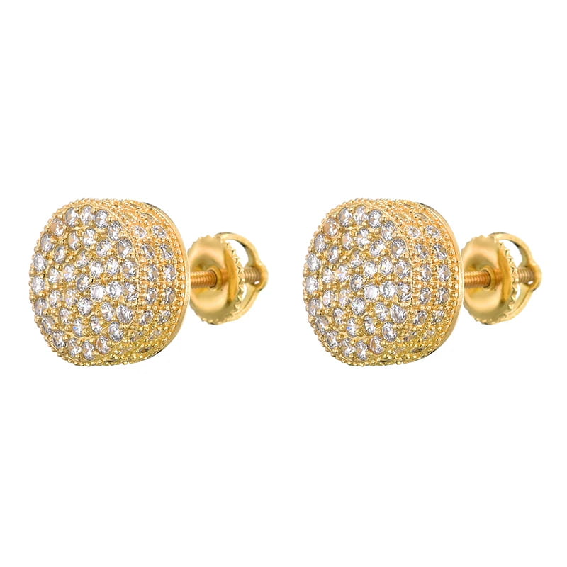 Hip HOP 1Pair Micro Full Paved Rhinestone Round Zircon CZ Stone Bling Iced Out Stud Earring Copper Earrings For Men