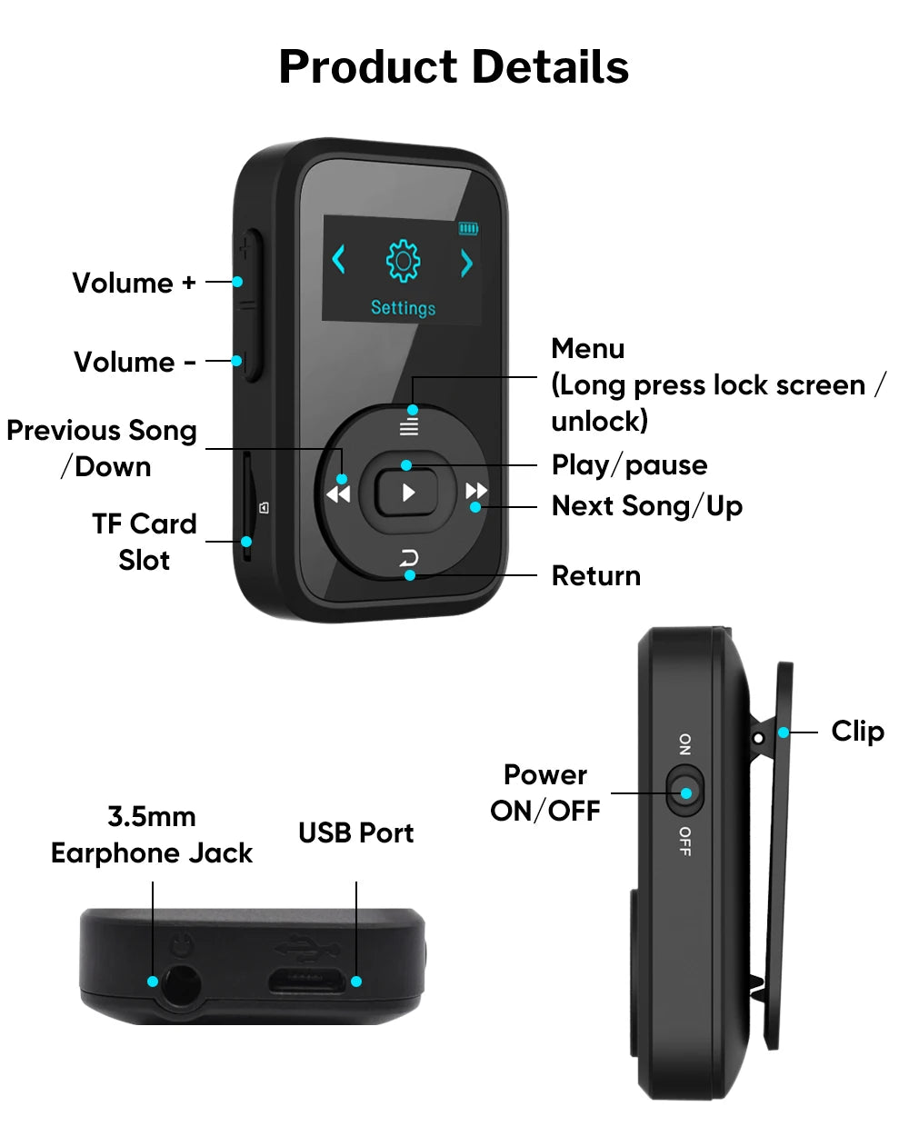 Deelife Bluetooth MP3 player Music Sport Clip Portable Walkman with Armband Mini Players FM Radio Ebook Voice Recorder