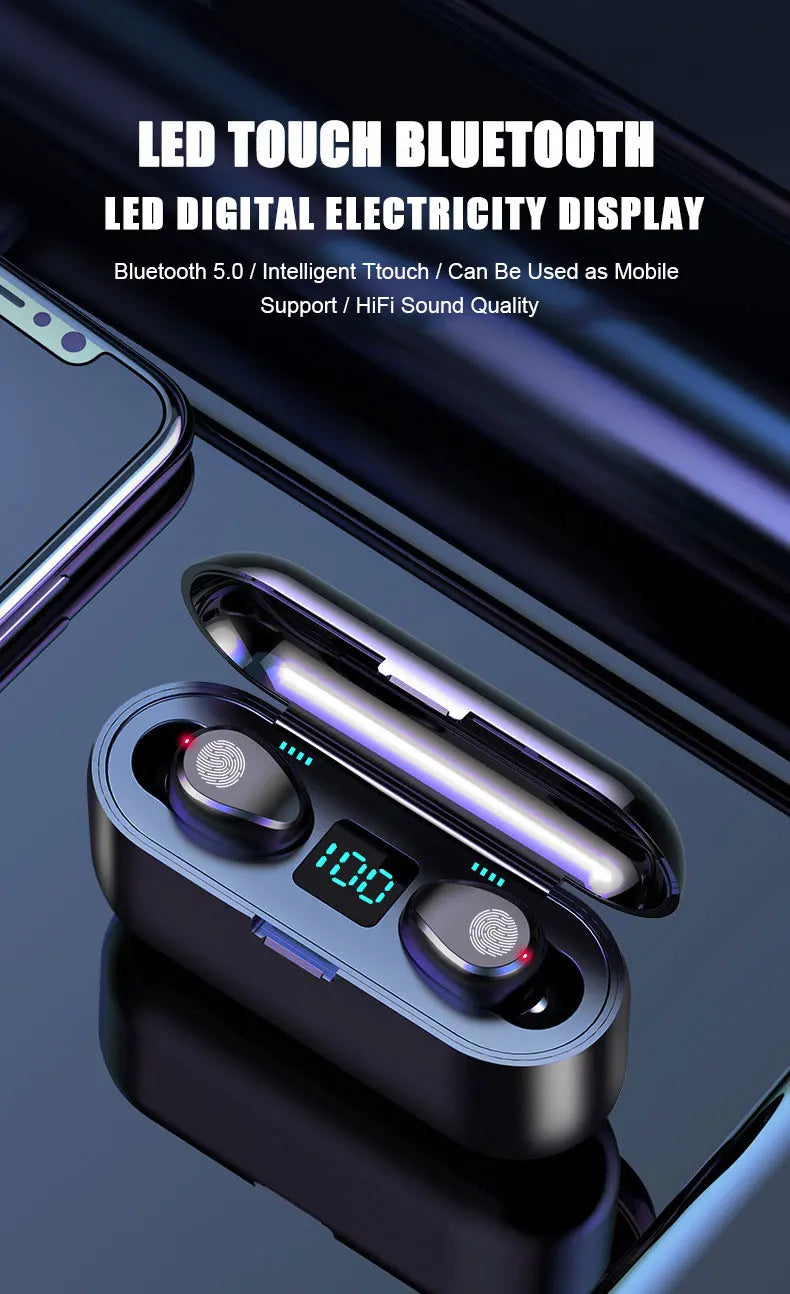Wireless Earphone Bluetooth V5.0 F9 TWS Headphone LED Display With 2000mAh Power Bank Headset Microphone