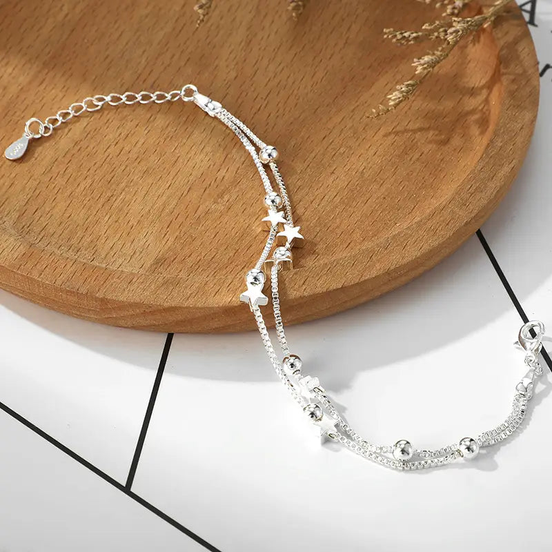 DAIWUJAN 925 Sterling Silver Double Layers Stars Beads bracelet