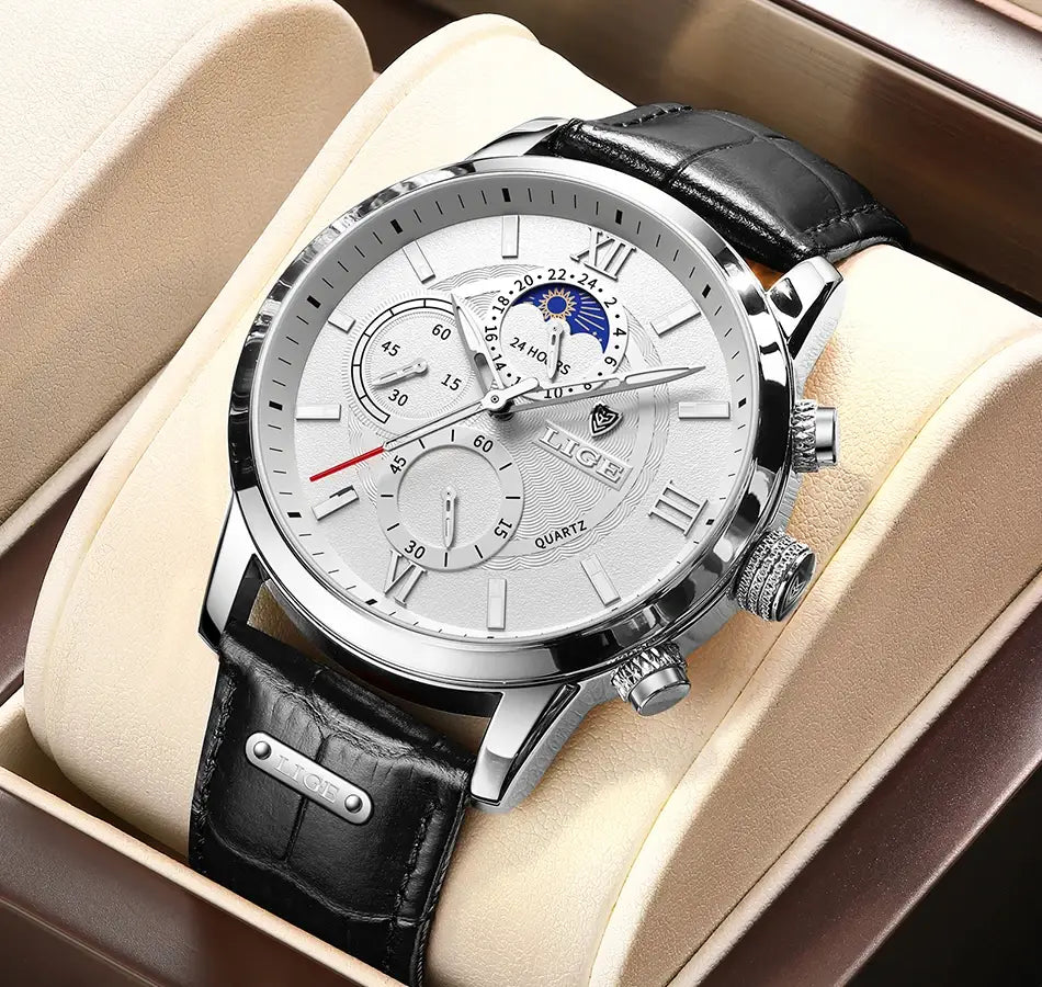 2025 New Mens Watches LIGE Top Brand Luxury Leather Casual Quartz Watch Men’s Sport Waterproof Clock Relogio Masculino