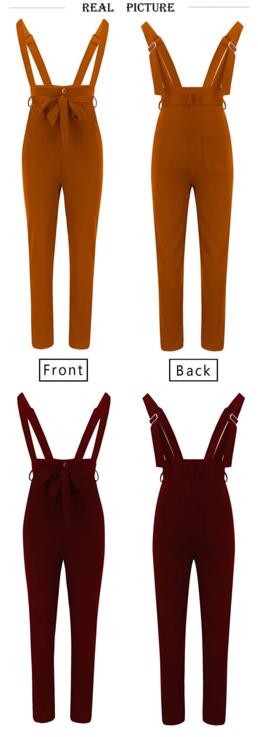 Women Streetwear Long Pants Bandage Design Button Pockets Decor High Waist Pencil Lady Slim Hips Shoulder Straps