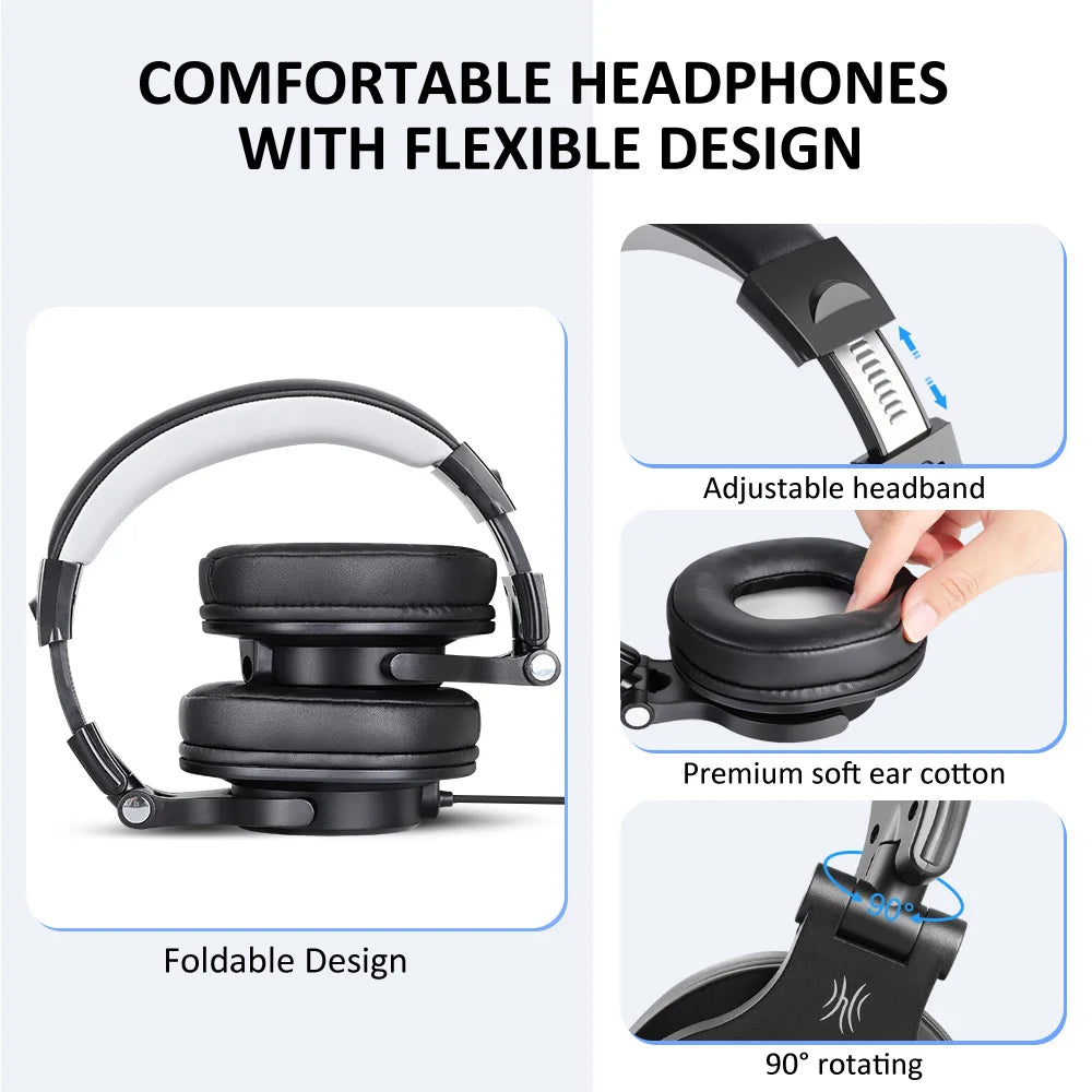Oneodio wired gaming headset with black over-ear design and detachable microphone
