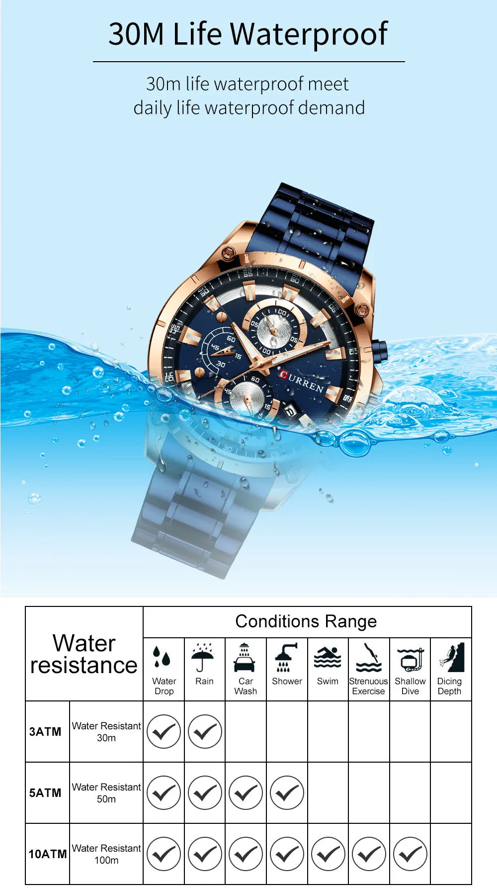 CURREN 8360 Men’s Waterproof Quartz Watch with Calendar
