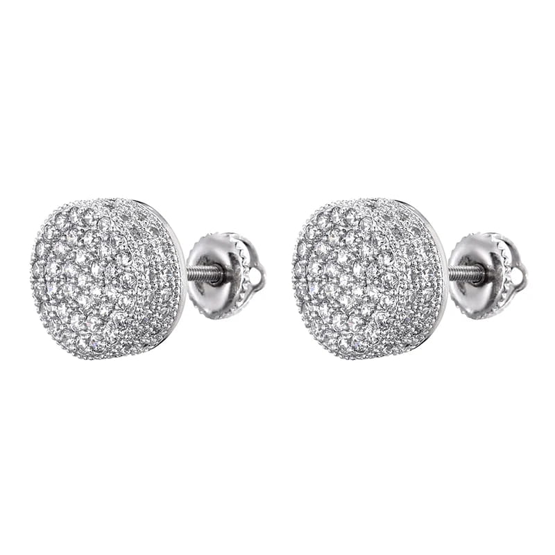 Hip HOP 1Pair Micro Full Paved Rhinestone Round Zircon CZ Stone Bling Iced Out Stud Earring Copper Earrings For Men
