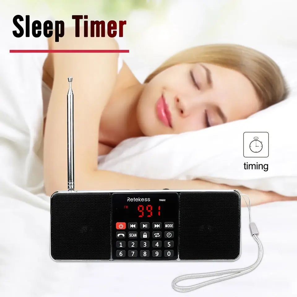 RETEKESS TR602 Digital Portable Radio AM FM Bluetooth Speaker Stereo MP3 Player TF/SD Card USB Drive Handsfree Call LED