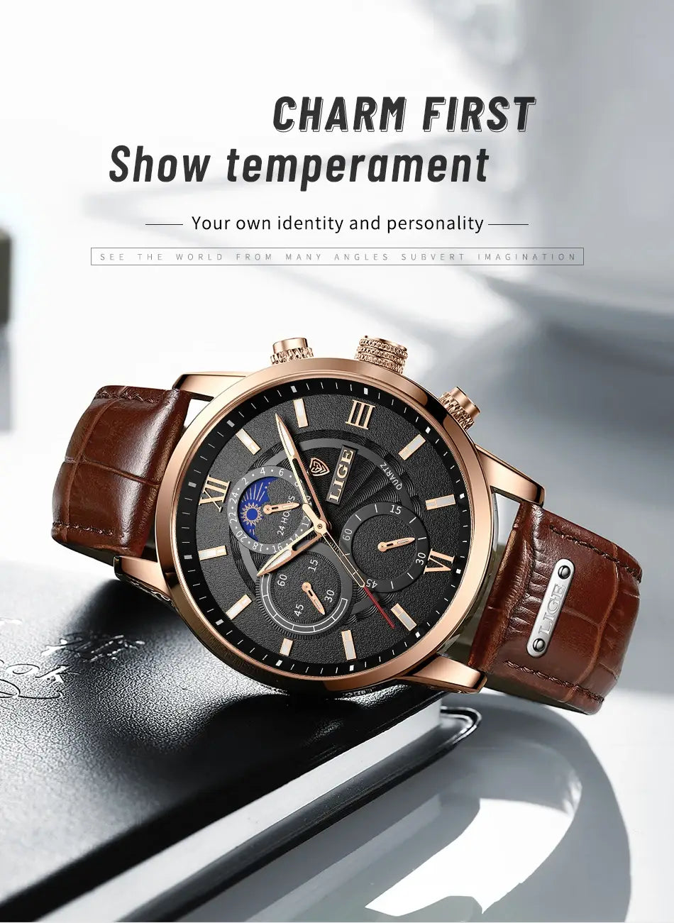 2025 New Mens Watches LIGE Top Brand Luxury Leather Casual Quartz Watch Men’s Sport Waterproof Clock Relogio Masculino