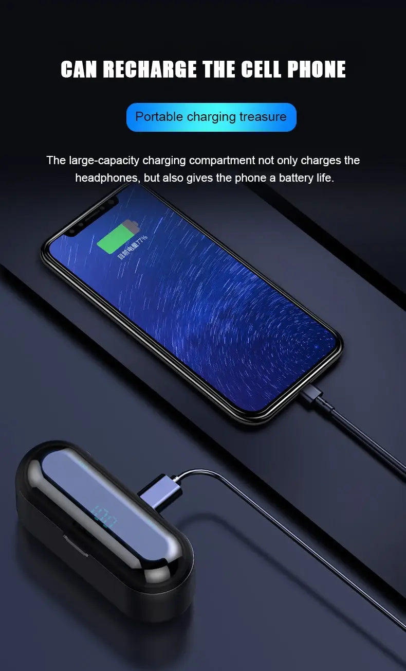 Wireless Earphone Bluetooth V5.0 F9 TWS Headphone LED Display With 2000mAh Power Bank Headset Microphone