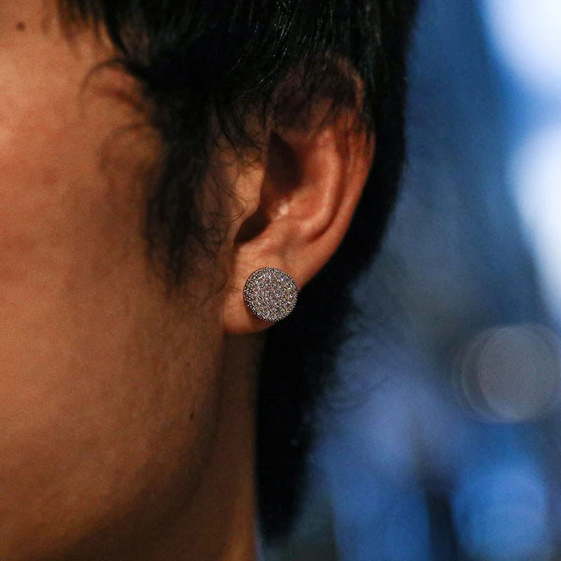 Hip HOP 1Pair Micro Full Paved Rhinestone Round Zircon CZ Stone Bling Iced Out Stud Earring Copper Earrings For Men