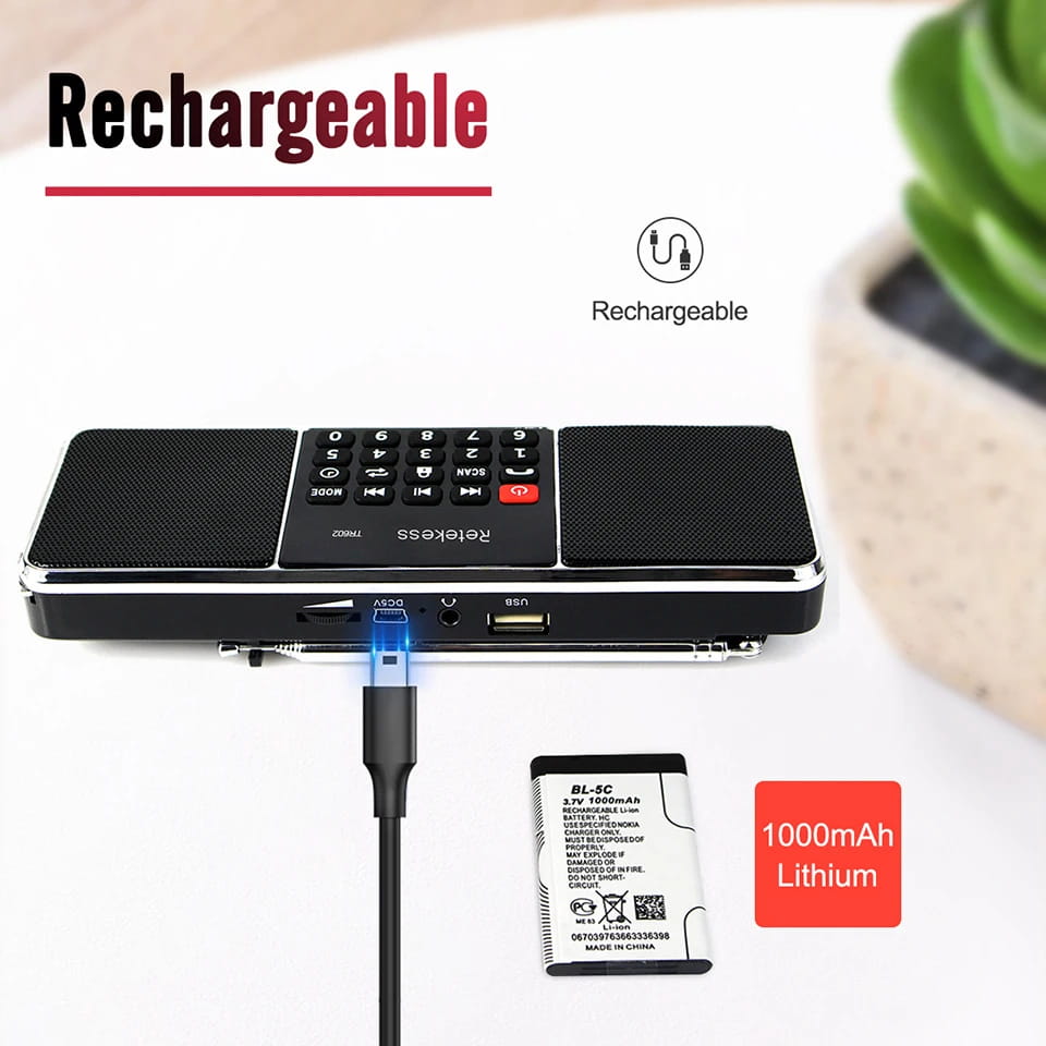 RETEKESS TR602 Digital Portable Radio AM FM Bluetooth Speaker Stereo MP3 Player TF/SD Card USB Drive Handsfree Call LED