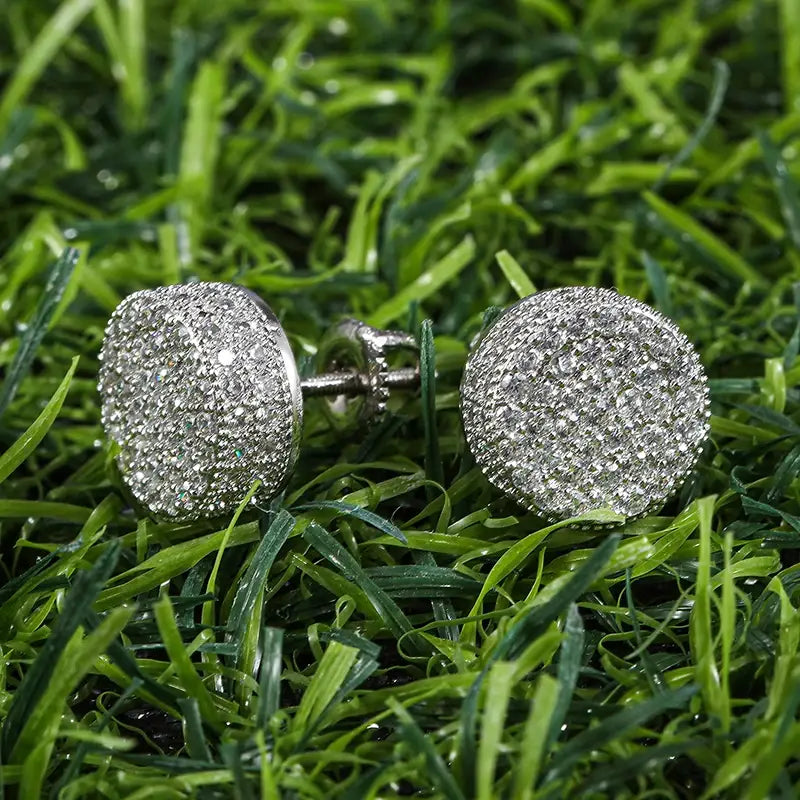 Hip HOP 1Pair Micro Full Paved Rhinestone Round Zircon CZ Stone Bling Iced Out Stud Earring Copper Earrings For Men