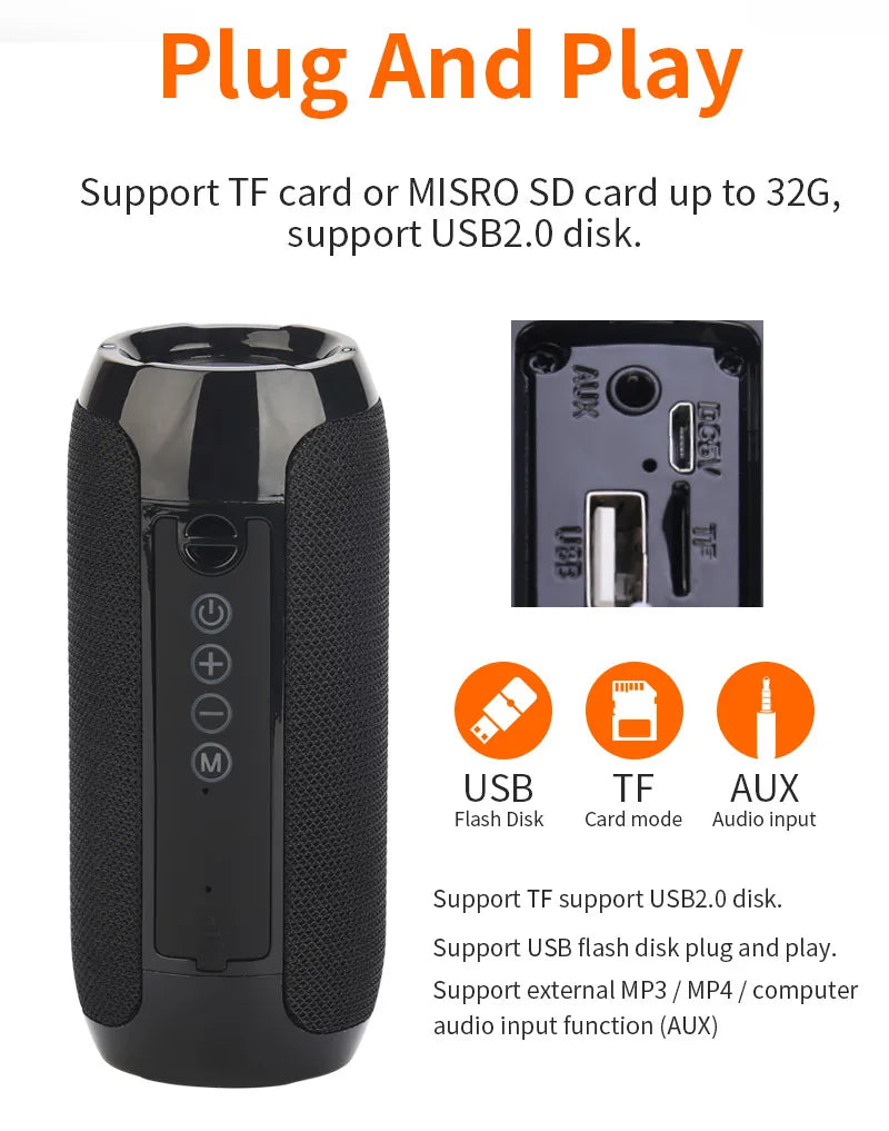 Portable Speaker Wireless Bluetooth-compatible Subwoofer Outdoor Waterproof Loudspeaker Stereo Surround Support FM