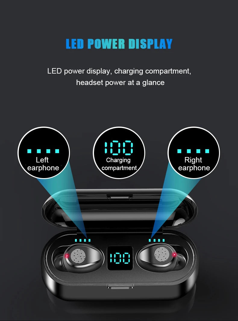Wireless Earphone Bluetooth V5.0 F9 TWS Headphone LED Display With 2000mAh Power Bank Headset Microphone