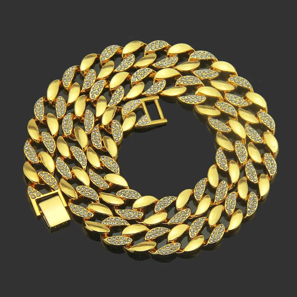 Cross Border Popular Hip Hop In Europe And America 18 K Gold Men’s Diamond Necklace 30 Inch Large Chain Cuban Necklac