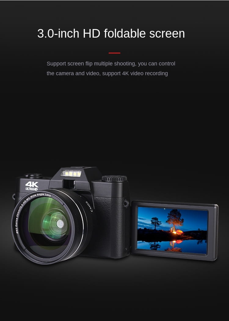 ELRVIKEC 2021 4K HD 16X Digital Camera Micro Single Retro With WiFi Professional Vlog External Lens
