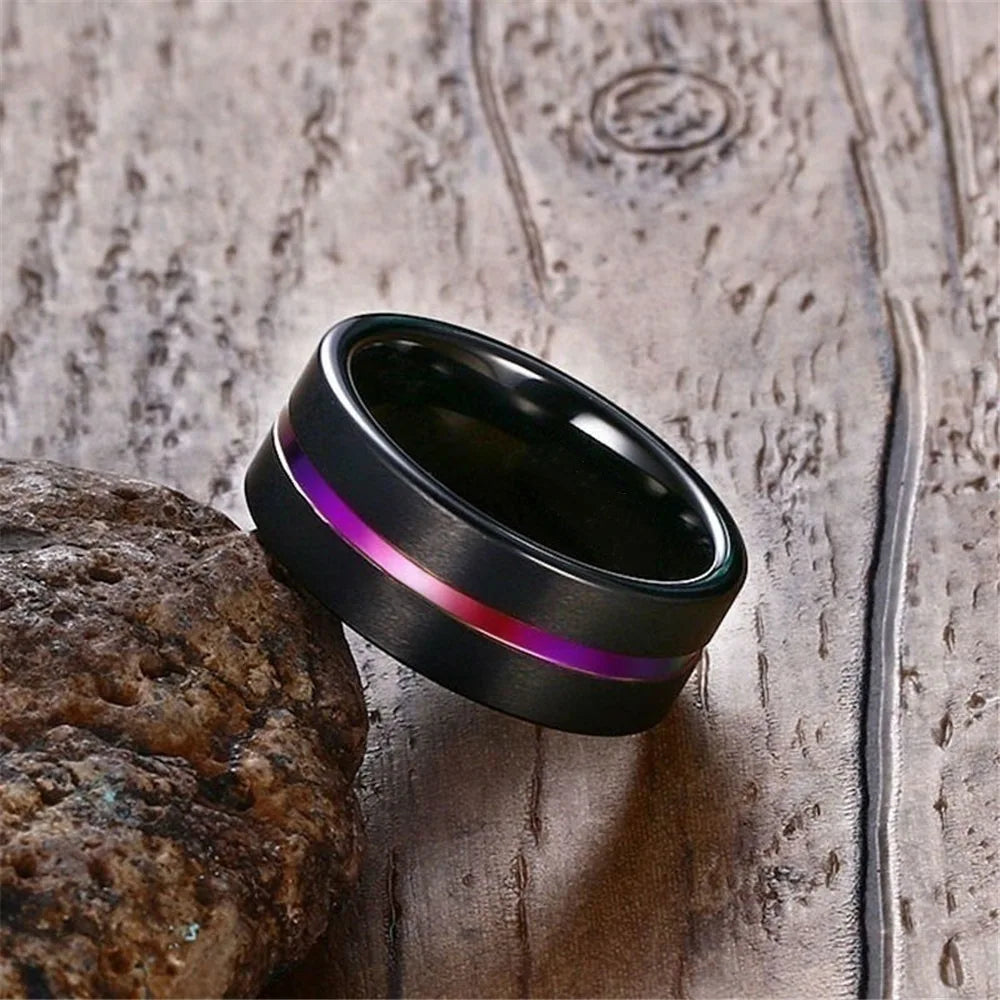 Fashion Jewelry Luxury Dark Purple Zirconia Stainless Steel Couple Ring Engagement Valentine’s Day Gift