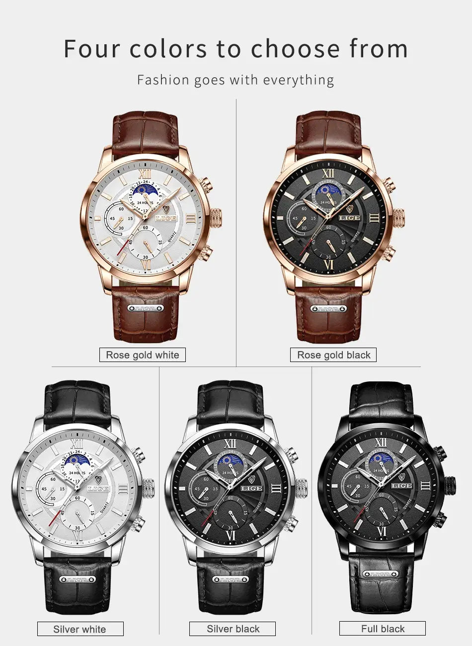 2025 New Mens Watches LIGE Top Brand Luxury Leather Casual Quartz Watch Men’s Sport Waterproof Clock Relogio Masculino