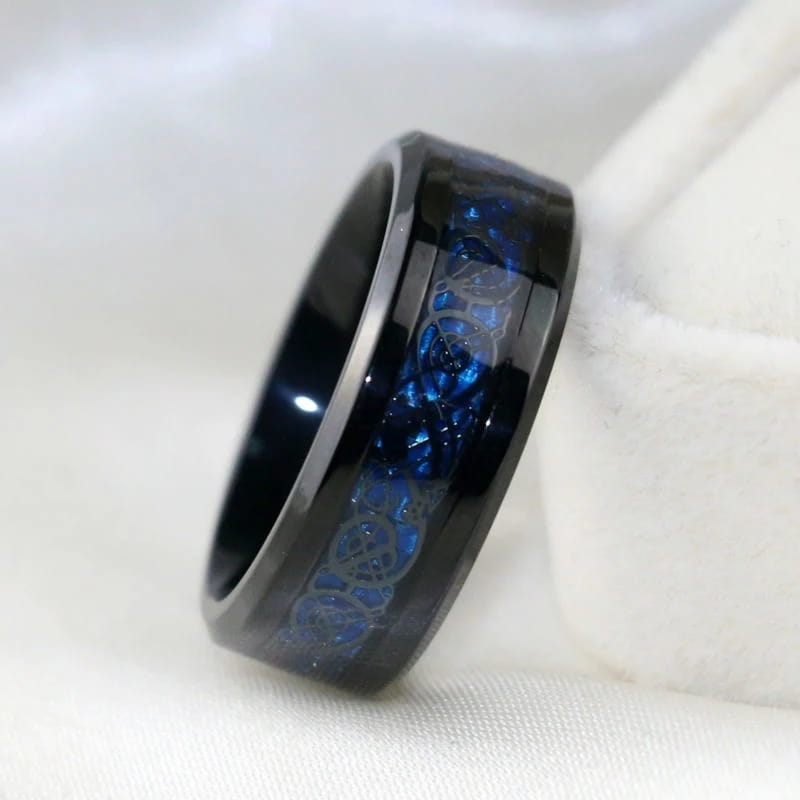 Carofeez Charm Couple Ring Stainless Steel Black Men’s Blue Zircon Women’s Sets Valentine’s Day Wedding Bands