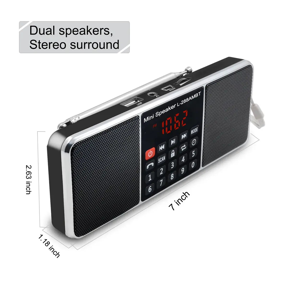Lefon Digital Portable Radio AM FM Bluetooth Speaker Stereo MP3 Player TF/SD Card USB Drive Handsfree Call LED Display