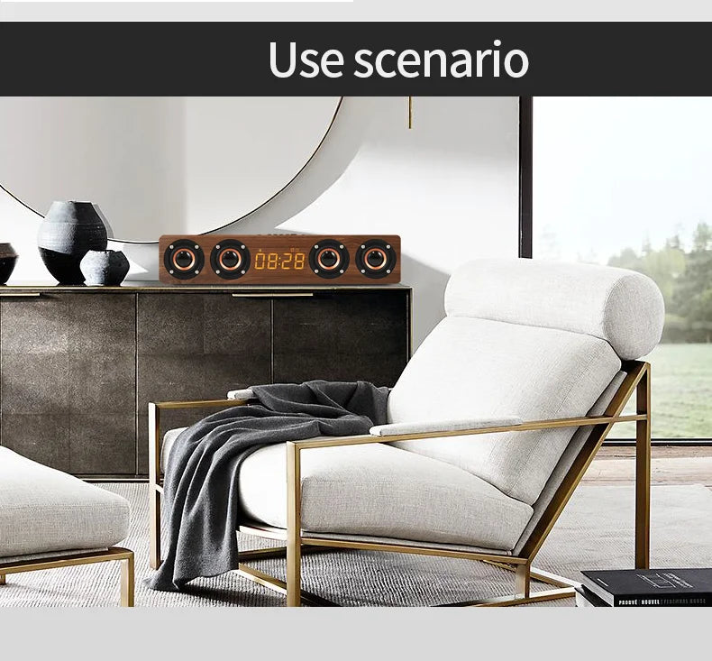 Wooden Soundbar Bluetooth Speaker Music Acoustic System 20W HIFI Stereo Surround LED Display Outdoor With FM Radio