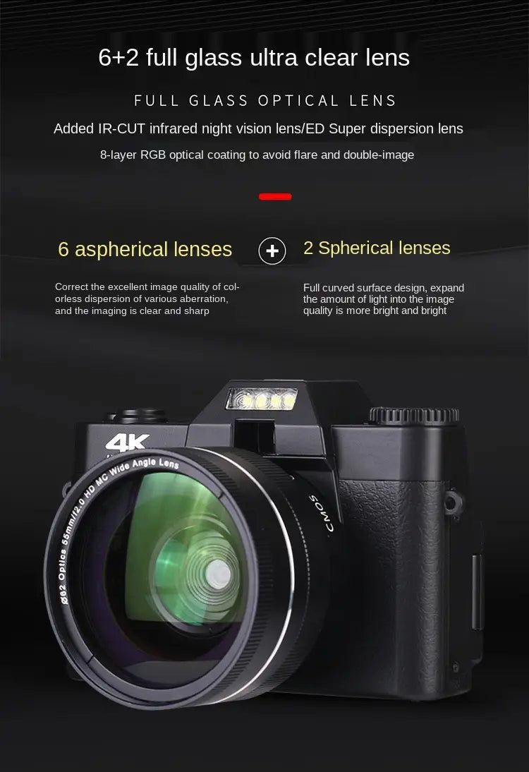 ELRVIKEC 2021 4K HD 16X Digital Camera Micro Single Retro With WiFi Professional Vlog External Lens
