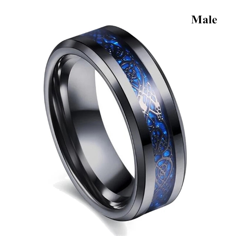 Carofeez Charm Couple Ring Stainless Steel Black Men’s Blue Zircon Women’s Sets Valentine’s Day Wedding Bands