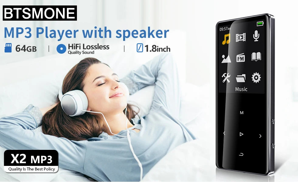 BTSMONE New Version MP3 Music Player Support Bluetooth with Loud Speaker and Built-in 16GB HiFi Portable Walkman