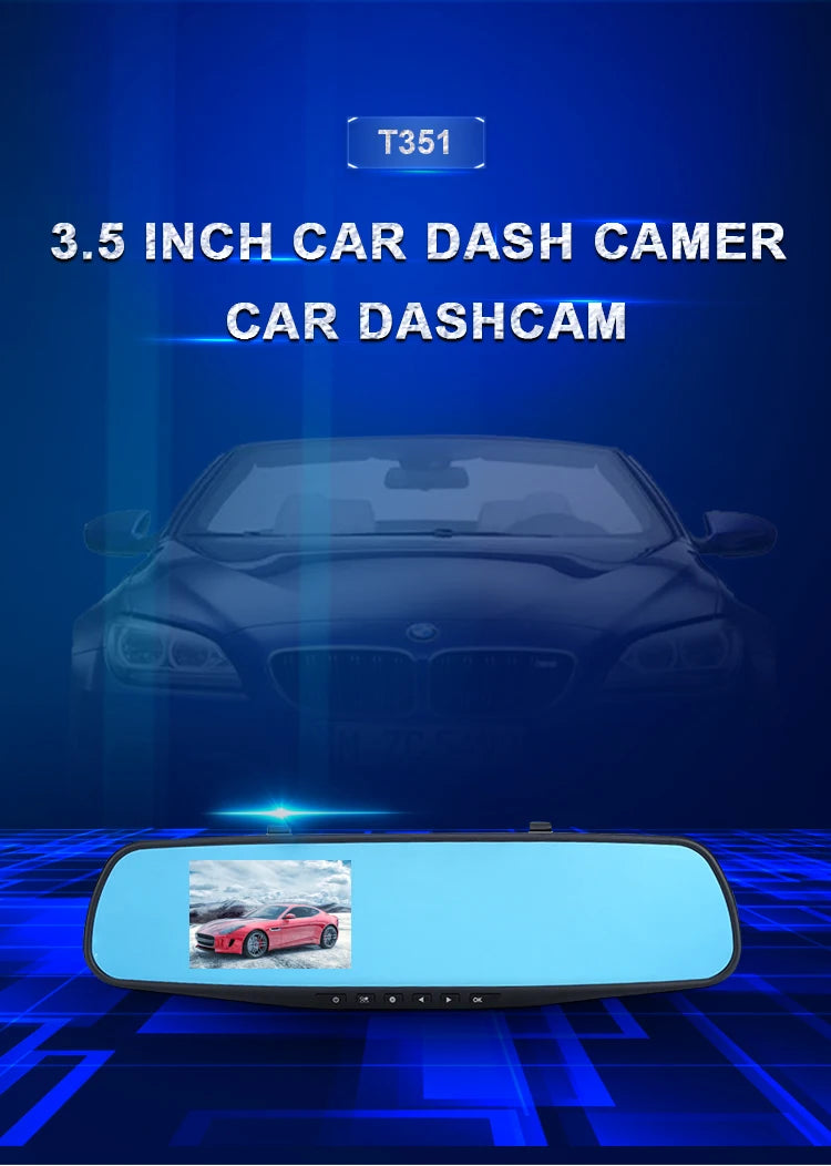 3.5 Inch Dual Lens Rearview Mirror Video Recorder Hd 1080p Car Dvr Camera Driving