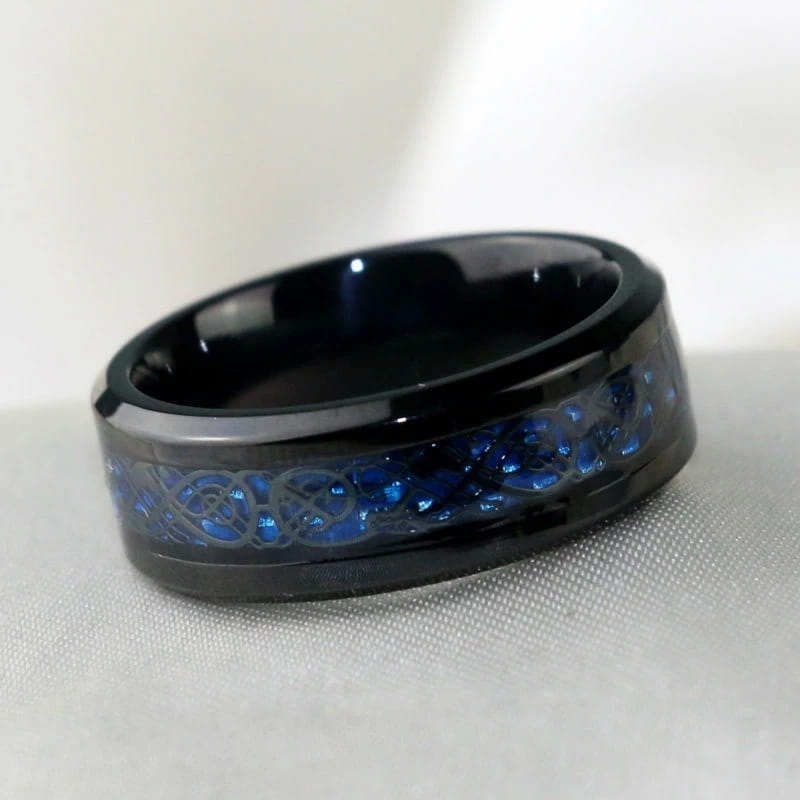 Carofeez Charm Couple Ring Stainless Steel Black Men’s Blue Zircon Women’s Sets Valentine’s Day Wedding Bands